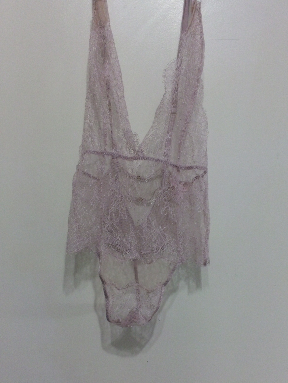 Victoria's Secret Sheer Lace Plunge Teddy in Light Lavender